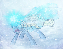 Size: 1000x783 | Tagged: safe, artist:kelcasual, angry, blizzard, disney, elsa, frozen (movie), magic, ponified, snow, snowfall, solo