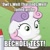Size: 500x500 | Tagged: safe, edit, edited screencap, screencap, sweetie belle, pony, unicorn, owl's well that ends well, ponyville confidential, bechdel test, cropped, exploitable meme, female, filly, horn, image macro, irony, meme, solo, sudden clarity sweetie belle, text, two toned mane, white coat, wide eyes