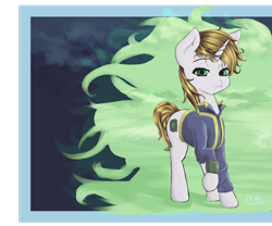 Size: 1024x853 | Tagged: safe, artist:novaquinmat, oc, oc only, oc:littlepip, pony, unicorn, fallout equestria, clothes, fanart, fanfic, fanfic art, female, mare, pipbuck, solo, vault suit