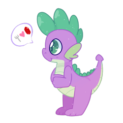 Size: 900x900 | Tagged: safe, artist:pegacornss, spike, dragon, cute, fork, gem, heart, male, pictogram, profile, simple background, solo, speech bubble, spikabetes, transparent background