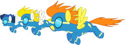 Size: 4000x1457 | Tagged: safe, artist:landmark520, blaze, high winds, surprise, simple background, transparent background, vector, wonderbolts, wonderbolts uniform