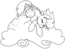 Size: 500x376 | Tagged: safe, artist:lovelywaifu, fleetfoot, cloud, monochrome, sketch, sleeping, solo