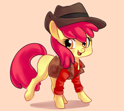 Size: 686x611 | Tagged: safe, artist:risu-nya, apple bloom, adorabloom, cap, clothes, cute, fedora, hat, sniper, solo, team fortress 2, vest