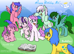 Size: 1280x947 | Tagged: safe, artist:blayaden, bubbles (g1), firefly, medley, minty, north star (g1), twilight, oc, earth pony, pegasus, pony, unicorn, g1, g3, book, female, mare, wholesome