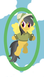 Size: 825x1425 | Tagged: safe, artist:poisonedpirate, daring do, pegasus, pony, cloud, female, flying, hat, hooves, lineless, mare, missing cutie mark, pith helmet, smiling, solo, spread wings, tarot card, wings