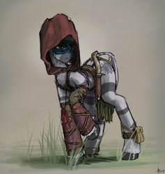 Size: 829x874 | Tagged: safe, artist:adolphbartels, zecora, zebra, knife, piercing, solo