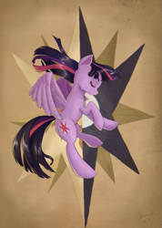 Size: 613x861 | Tagged: safe, artist:the-park, twilight sparkle, twilight sparkle (alicorn), alicorn, pony, eyes closed, female, flying, mare, solo