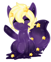 Size: 500x608 | Tagged: safe, artist:adoeable, oc, oc only, oc:fox trot, goo, goo pony, original species, blushing, cute, eyes closed, melting, sitting, slime, smiling, stars, underhoof