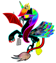 Size: 800x900 | Tagged: safe, artist:princessrobocop, oc, oc only, oc:kb8wpwqnd3sofbj42, alicorn, pony, alicorn oc, doge, donut steel, energy drink, joke oc, mashup, moustache, multiple wings, parody, rainbow hair, red bull, wat