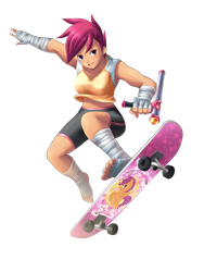 Size: 922x1229 | Tagged: safe, artist:yatonokami, scootaloo, human, athletic tape, barefoot, belly button, clothes, commission, fantasy class, feet, feminism, foot wraps, hand wraps, humanized, leg wraps, midriff, simple background, skateboard, solo, tanktop, toes, tonfa, transparent background, weapon