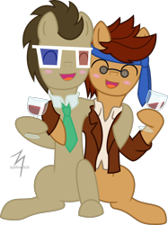 Size: 1242x1662 | Tagged: safe, artist:spitfire-sos, doctor whooves, 3d glasses, clothes, doctor who, necktie, self ponidox, tenth doctor, wine, wine glass