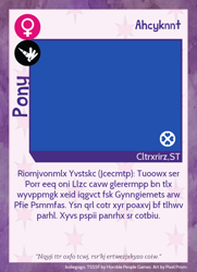 Size: 788x1088 | Tagged: safe, artist:pixel-prism, oc, oc only, oc:ahcyknnt, changeling, blue screen of death, cipher, pony card, solo, text, twilight sparkle's secret shipfic folder, vigenére cipher