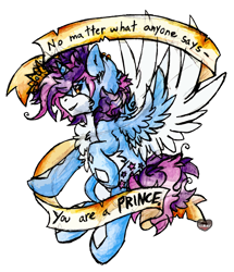 Size: 1192x1384 | Tagged: safe, artist:iroxykun, oc, oc only, oc:tidal wave, alicorn, pony, crown, horn, male, motivational, stallion, wings