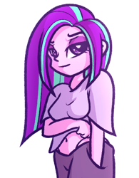 Size: 398x511 | Tagged: safe, artist:mayde-m, aria blaze, equestria girls, rainbow rocks, /mlp/, alternate hairstyle, belly button, clothes, female, looking at you, loose hair, panties, pants, shirt, solo, thong, underwear
