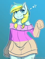 Size: 1000x1318 | Tagged: safe, artist:arnachy, oc, oc only, anthro, earth pony, anthro oc, clothes, cute, solo, sweater