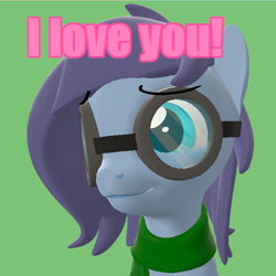 Size: 600x600 | Tagged: safe, artist:camchao, oc, oc only, oc:aural harmony, earth pony, pony, 3d, ambiguous gender, clothes, cute, female, goggles, i love you, mare, scarf, solo, source filmmaker