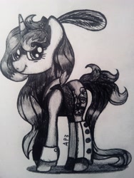 Size: 3072x4096 | Tagged: safe, artist:amberpon3, oc, oc only, oc:maiden voyage, monochrome, solo, traditional art