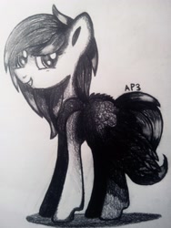 Size: 3072x4096 | Tagged: safe, artist:amberpon3, oc, oc only, oc:midnight, monochrome, solo, traditional art