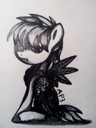 Size: 3072x4096 | Tagged: safe, artist:amberpon3, oc, oc only, oc:dashi beats, monochrome, solo, traditional art