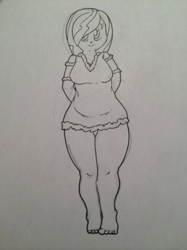 Size: 547x733 | Tagged: safe, artist:zacharyisaacs, oc, oc only, oc:hot fudge, human, clothes, costume, feet, humanized, monochrome, mrs. claus costume, plump, traditional art