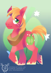 Size: 600x849 | Tagged: safe, artist:mmishee, big macintosh, earth pony, pony, colored hooves, cutie mark, cutie mark background, hooves, lineless, male, solo, stallion, walking