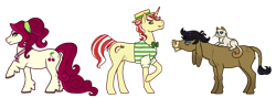 Size: 1959x696 | Tagged: safe, artist:queerly, cherry jubilee, cranky doodle donkey, flim, cat, donkey, earth pony, pony, unicorn, simple background, transparent background, unshorn fetlocks