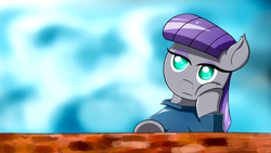 Size: 4800x2700 | Tagged: safe, artist:flamevulture17, maud pie, earth pony, pony, clothes, female, gray coat, mare, purple mane, solo