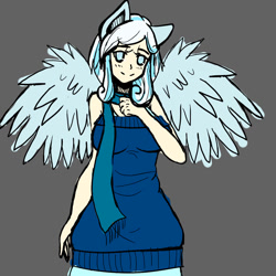 Size: 1024x1024 | Tagged: safe, artist:valik, oc, oc only, oc:snowdrop, human, breasts, busty snowdrop, clothes, eared humanization, female, humanized, humanized oc, older, scarf, sketchy, solo, winged humanization