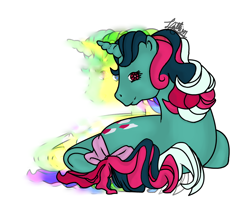 Size: 960x800 | Tagged: safe, artist:sofilut, fizzy, g1, solo, tail bow, underhoof