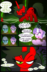 Size: 975x1500 | Tagged: safe, artist:wicked-at-heart, diamond tiara, silver spoon, oc, oc:wicked heart, alicorn, pony, alicorn oc, bowing, comic, devil's due