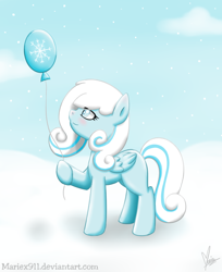 Size: 754x923 | Tagged: safe, artist:mariex911x, oc, oc only, oc:snowdrop, balloon, cloud, cloudy, snow, snowfall