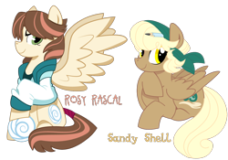 Size: 1370x959 | Tagged: safe, artist:dbkit, oc, oc only, oc:rosy rascal, oc:sandy shell, bandana, clothes, jacket, offspring, parent:derpy hooves, parent:hoops, parents:ditzyhoops, simple background, sisters, tail wrap, transparent background