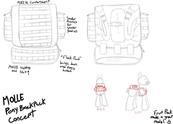 Size: 1400x1000 | Tagged: safe, artist:facade, backpack, concept art, military, sketch dump, vulgar