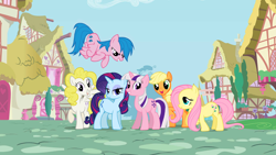 Size: 2400x1350 | Tagged: safe, artist:trulycourageous, applejack (g1), firefly, posey, sparkler (g1), surprise, twilight, g1, g1 six, g1 to g4, generation leap