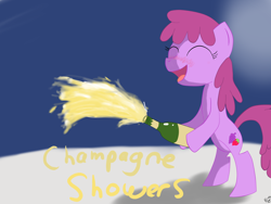 Size: 1400x1050 | Tagged: safe, artist:theprojecteco, berry punch, berryshine, pony, alcohol, bipedal, bottle, champagne, eyes closed, solo