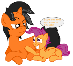 Size: 2012x1808 | Tagged: safe, artist:tagman007, scootaloo, oc, pegasus, pony, unicorn, duo, female, filly, male, stallion