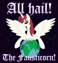 Size: 3000x3250 | Tagged: safe, artist:gray-wolf11, oc, oc only, oc:fausticorn, alicorn, pony, earth, faust worship, lauren faust, pony bigger than a planet