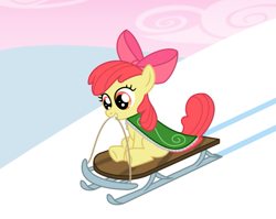 Size: 875x695 | Tagged: safe, artist:lifesharbinger, apple bloom, cape, clothes, sled, sledding, snow, solo