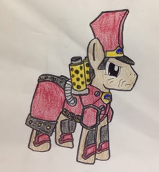 Size: 1280x1393 | Tagged: safe, artist:adurot, armor, crossover, kommandant irusk, ponified, solo, steampunk, traditional art, warmachine, warmahordes