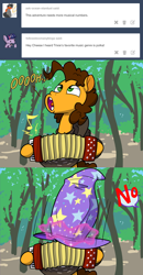 Size: 1280x2456 | Tagged: safe, artist:grandpalove, cheese sandwich, accordion, ask trixie and cheese, comic, magic, musical instrument, telekinesis, trixie's hat, tumblr