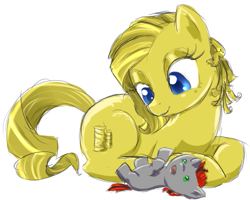 Size: 521x416 | Tagged: safe, artist:celerypony, oc, oc only, oc:golden grace, oc:silver screen, pony, blank flank, female, foal, freckles, mare, mother and child, mother and son, parent and child