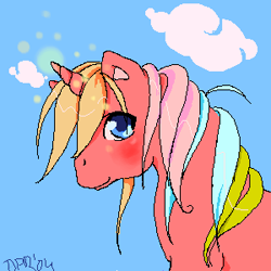 Size: 300x300 | Tagged: safe, artist:gatasombra, pinwheel, unicorn, g1, bust, oekaki, rainbow ponies, solo