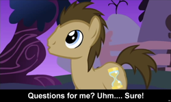 Size: 1510x900 | Tagged: safe, doctor whooves, earth pony, pony, comic:celestia's servant interview, caption, cs captions, interview, male, solo, stallion