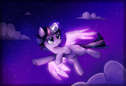 Size: 900x616 | Tagged: safe, artist:ketticat55, oc, oc only, oc:starry dream, flying, magic, not twilight sparkle, offspring, parent:flash sentry, parent:twilight sparkle, parents:flashlight, solo