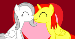 Size: 924x486 | Tagged: safe, oc, oc only, oc:albino fluttershy, oc:crimson azure, female, male, nuzzling, oc x oc, straight