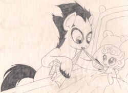 Size: 900x654 | Tagged: safe, artist:dreamrevolution, sweetie belle, klaus nomi, monochrome, ponified, traditional art