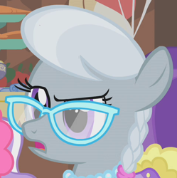 Size: 479x481 | Tagged: safe, screencap, silver spoon, earth pony, pony, call of the cutie, bust, confused, cute, face, female, filly, foal, frown, glasses, jewelry, necklace, open mouth, pearl necklace, portrait, raised eyebrow, silver spoon is not amused, solo