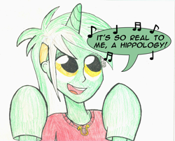 Size: 1515x1227 | Tagged: safe, artist:athlete-grizzle, lyra heartstrings, fanfic:anthropology, equestria girls, counter-humie, hippology, in-universe pegasister, lyra doing lyra things, parody, solo