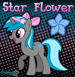 Size: 881x906 | Tagged: safe, artist:kibbiethegreat, oc, oc only, oc:star flower, pony, unicorn, bow, open mouth, raised hoof, solo