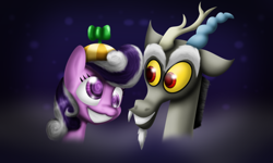 Size: 1024x614 | Tagged: safe, artist:lupiarts, discord, screwball, draconequus, earth pony, pony, duo, female, male, mare